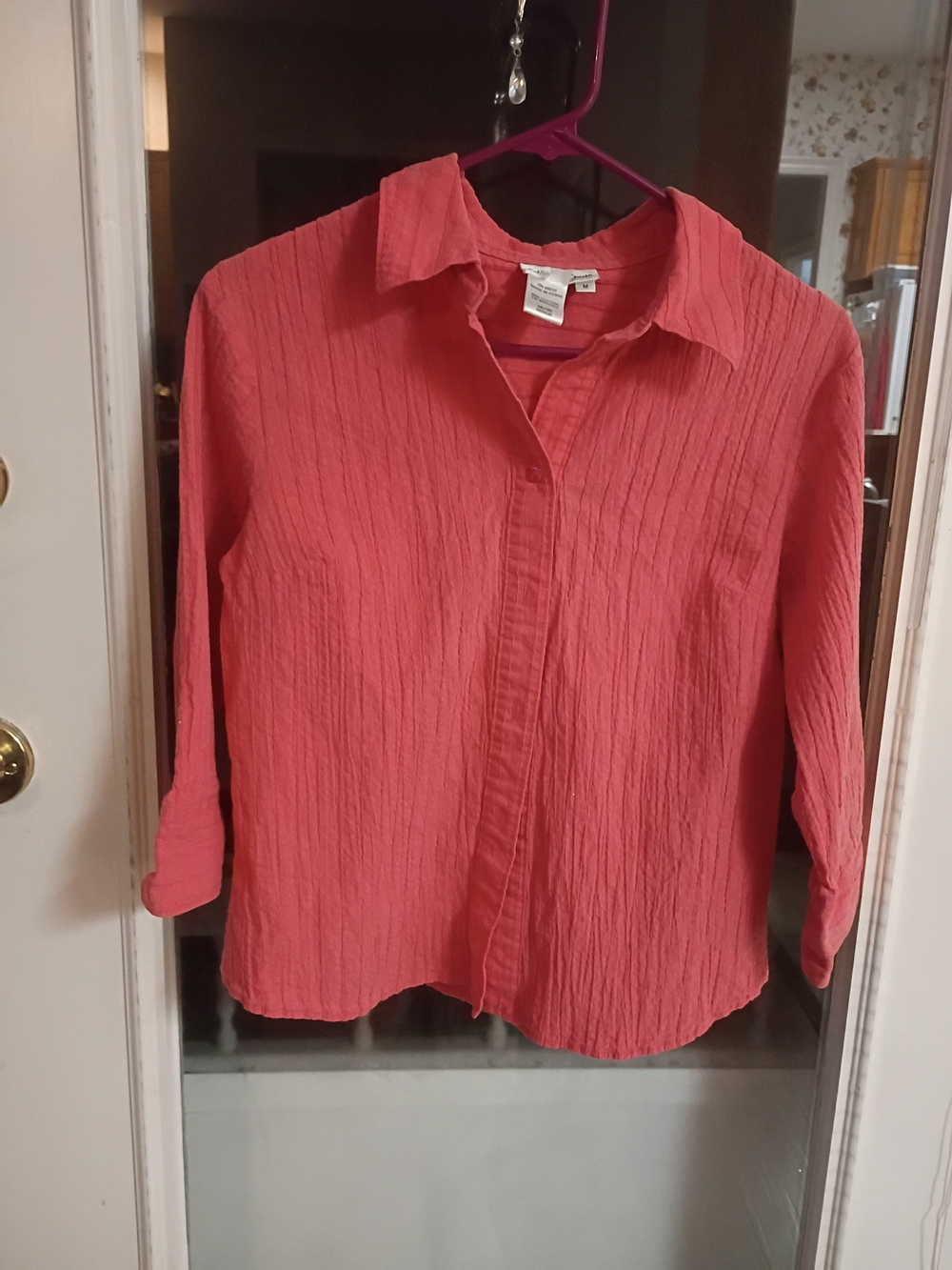Coldwater Creek Textured Coral Button-Front Blouse